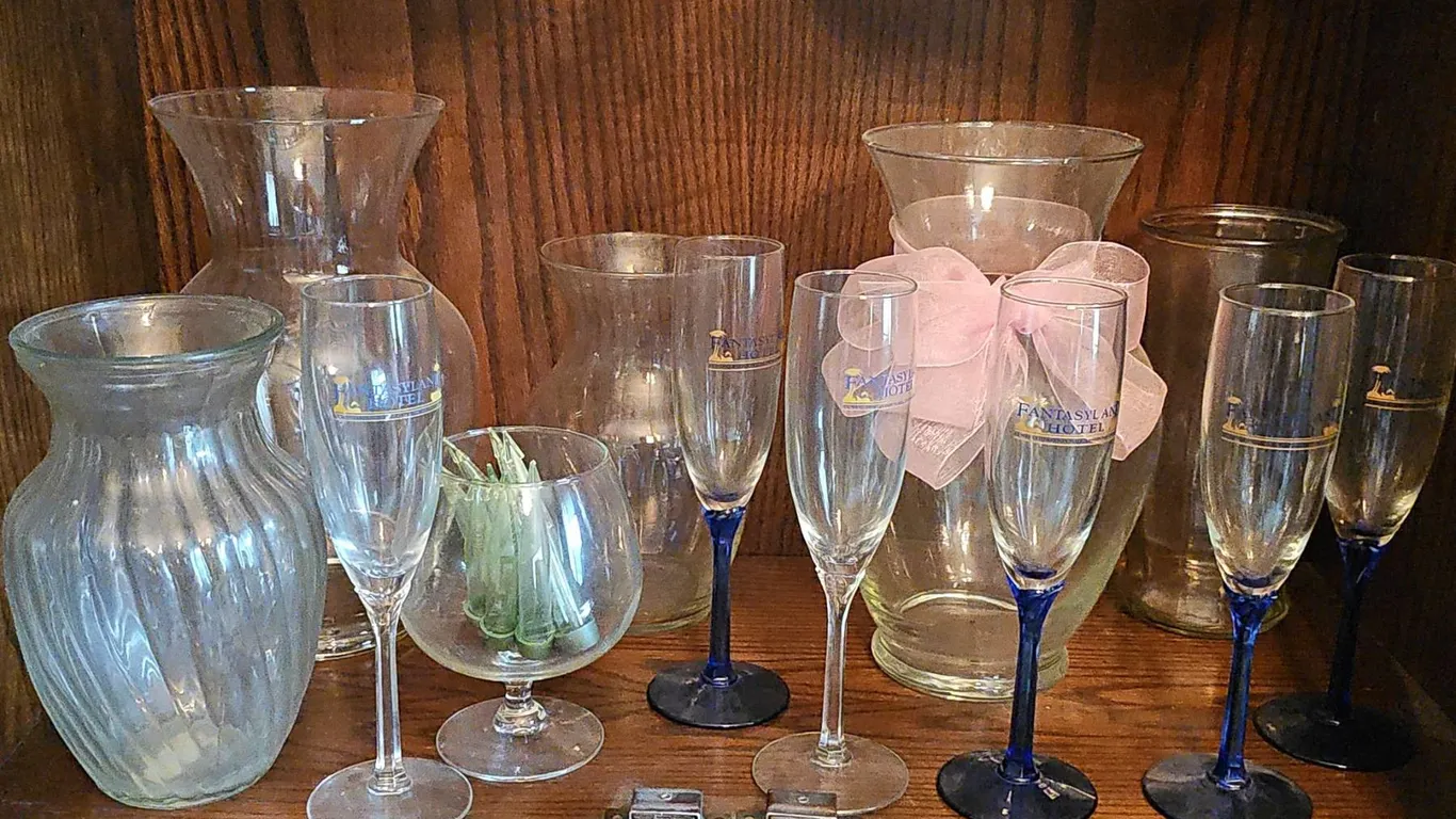 Vases and Fantasyland Hotel Champagne Glasses