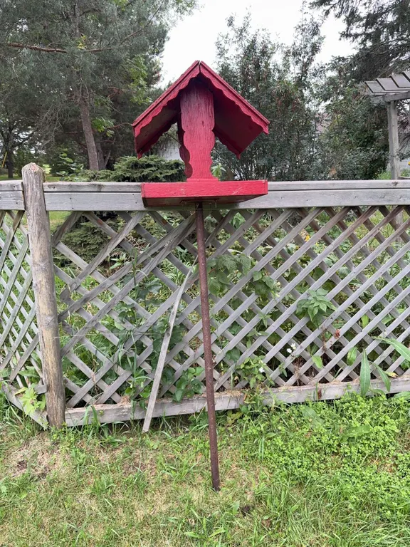 Hand Made by Albert Wooden Bird Feeder on Metal Stake