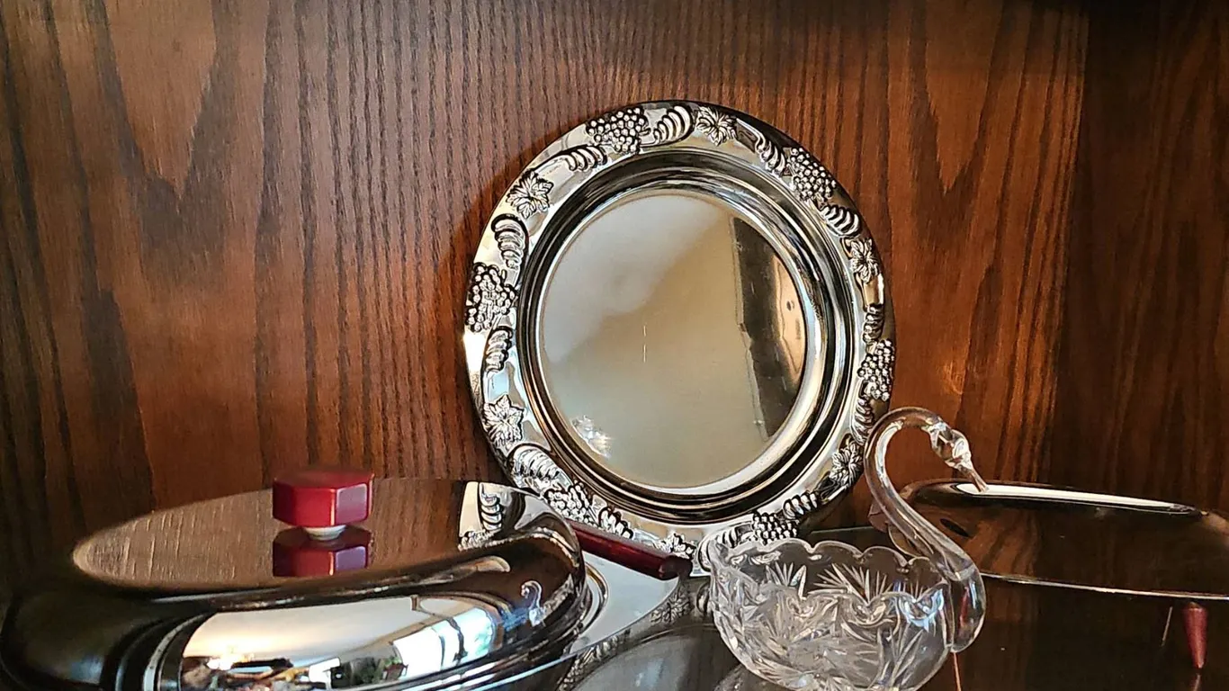 Silver Plate and Crystal Tableware Including Swan Bowl