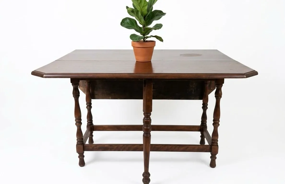 Drop Leaf Wooden Dining Table with Turned Legs