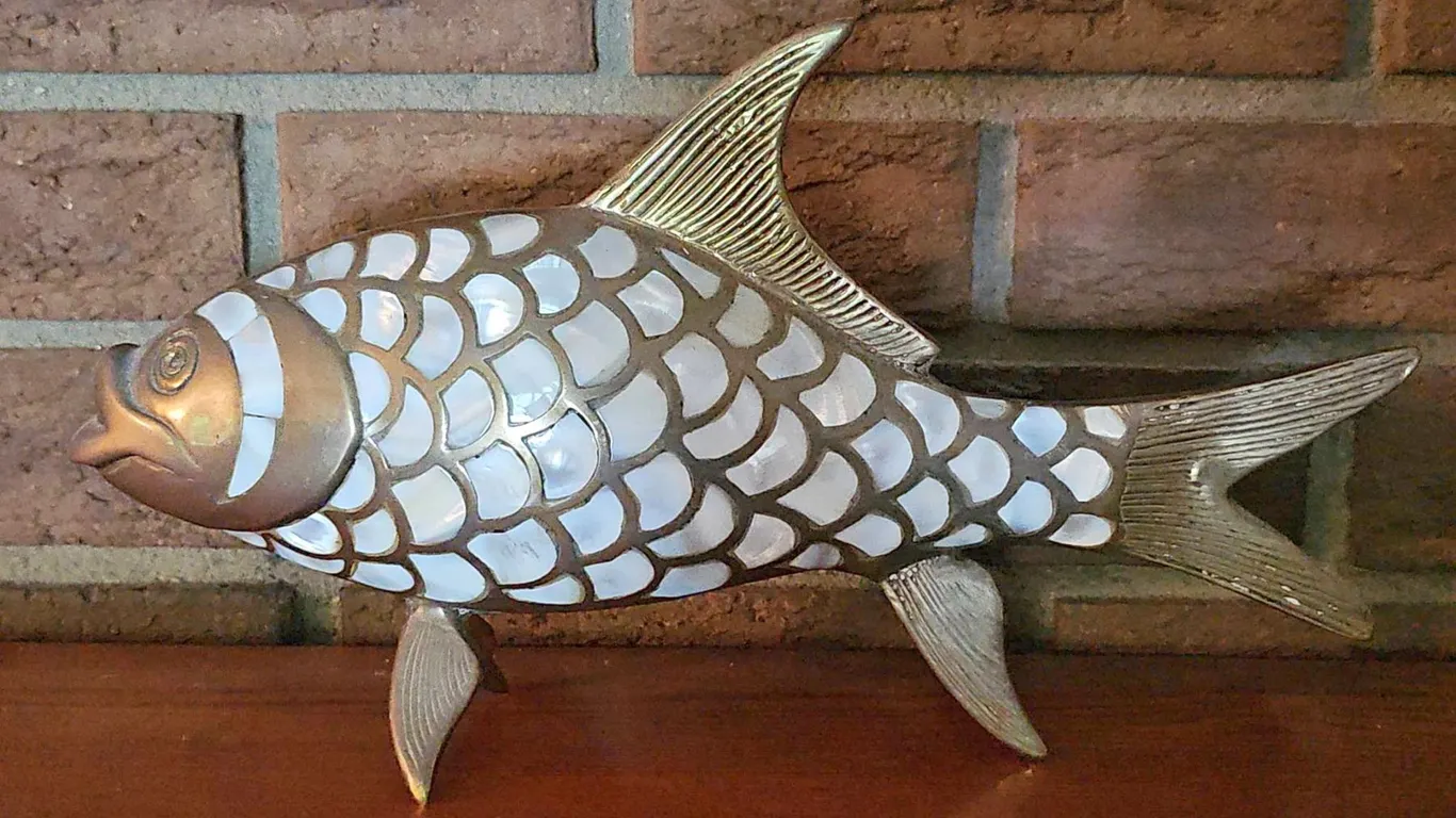 Brass and Mother of Pearl Fish Figurine