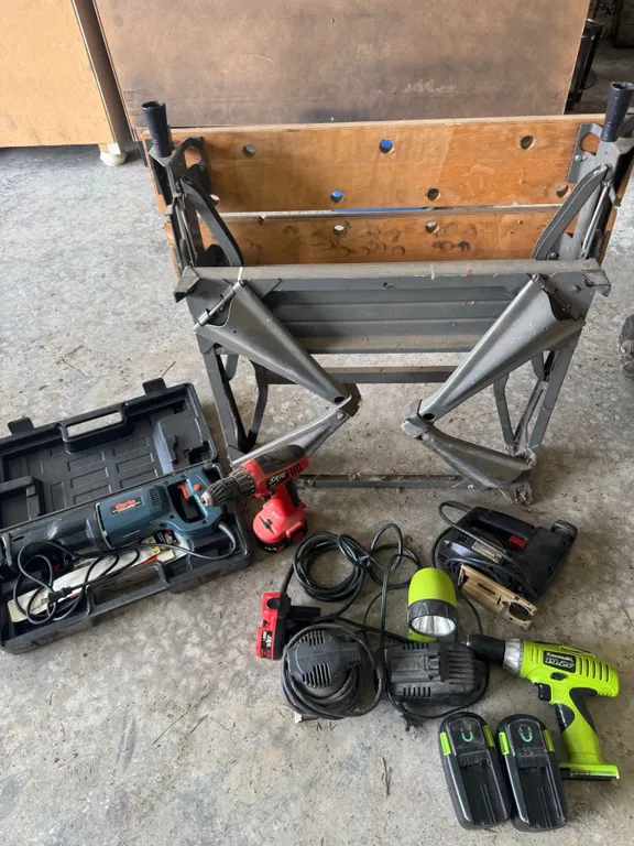 Variety of Power Tools, Workbench, and Balewire Lot