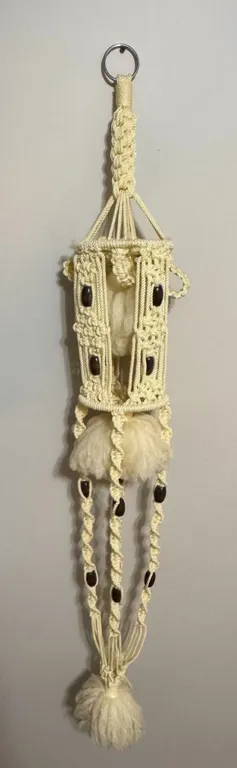 Macramé Plant Hanger with Bead Accents and Wool Tassels