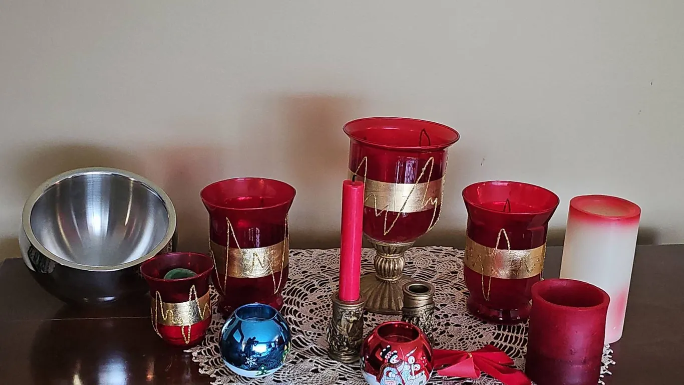 Holiday Candle Holder and Glassware Table Decor Set