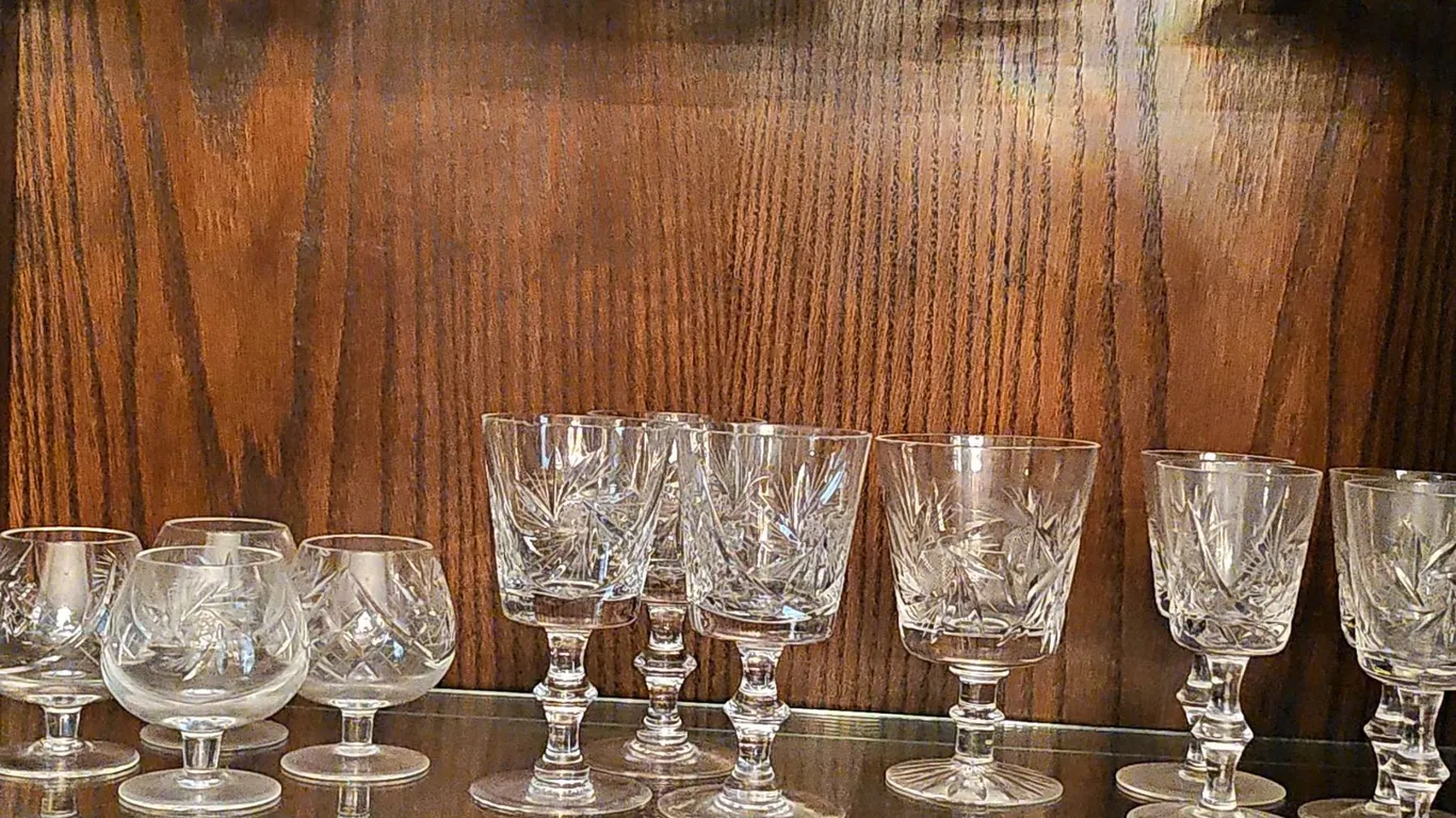 8 Cut Crystal Stemware Glasses, Mixed Shapes