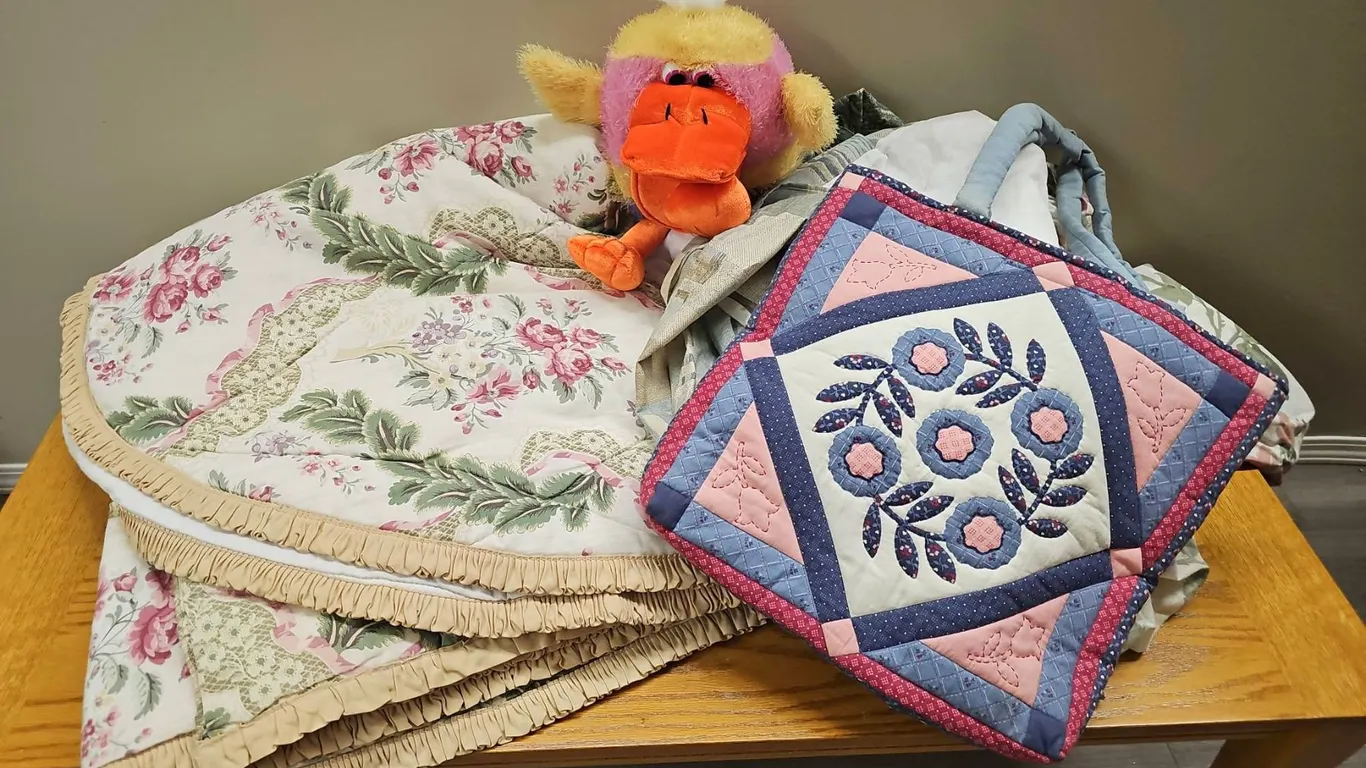 Linens With Decorative Quilt Bag and Plush Duck Toy