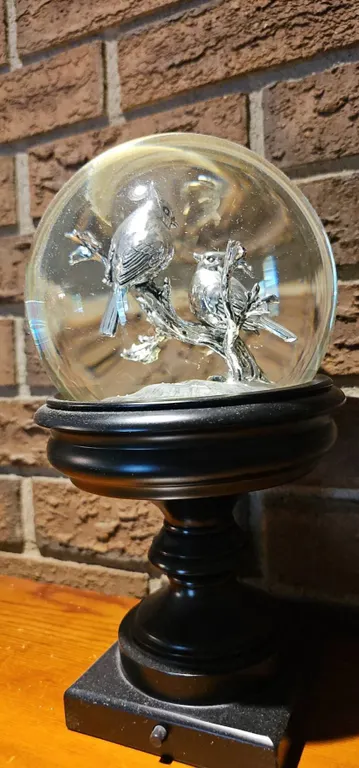 Glass Snow Globe with Silver-Toned Birds on Branch