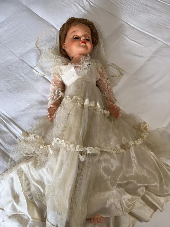Bridal Doll with Long White Dress and Veil