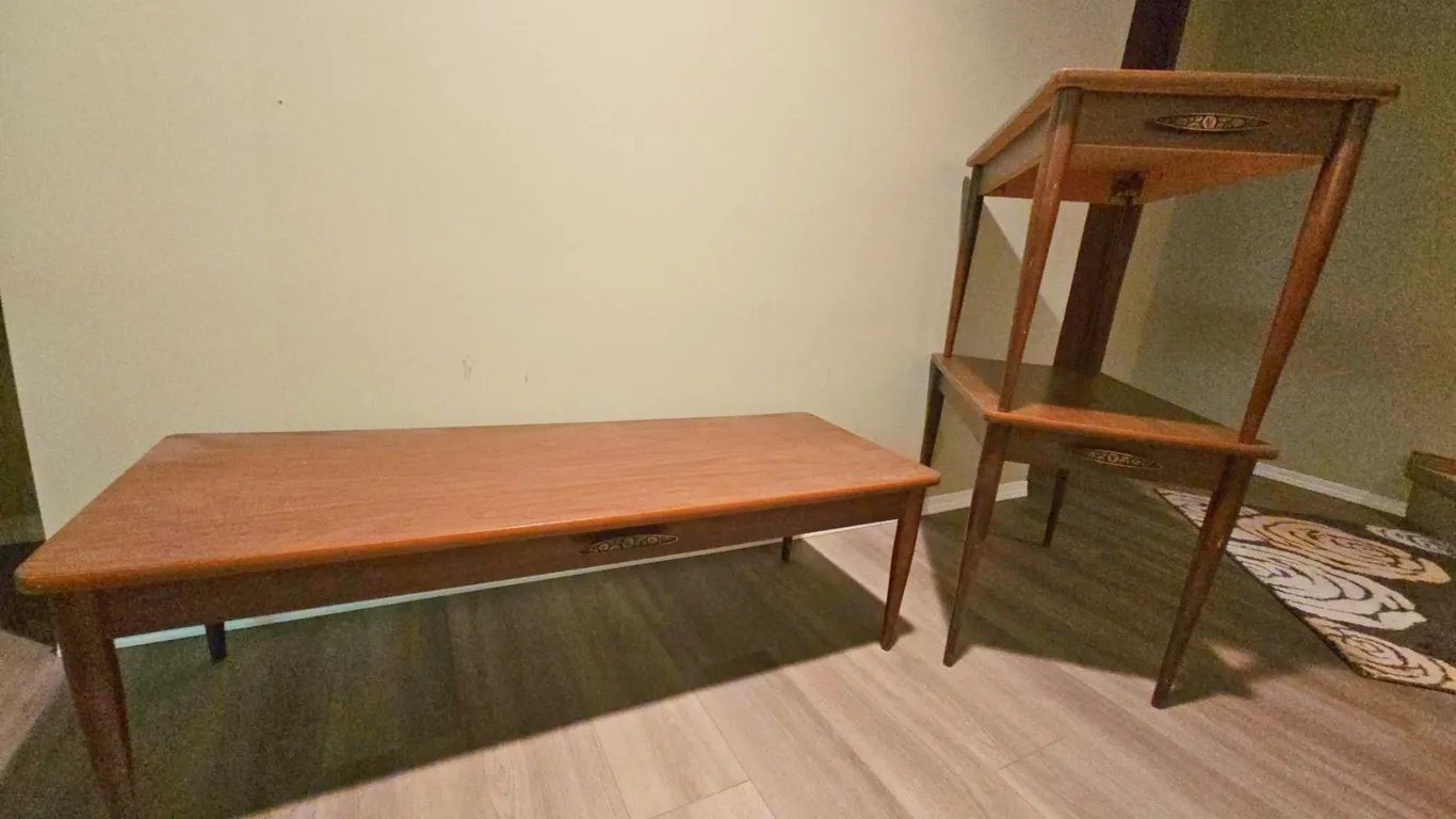 Mid-Century Modern Coffee Table and Pair of End Tables, Wood