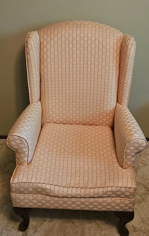 Upholstered Wingback Armchair with Queen Anne Legs