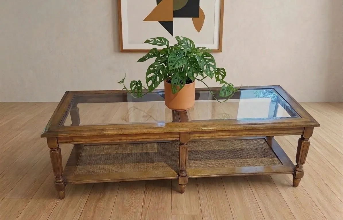 Rectangular Wood and Glass Coffee Table With Shelf