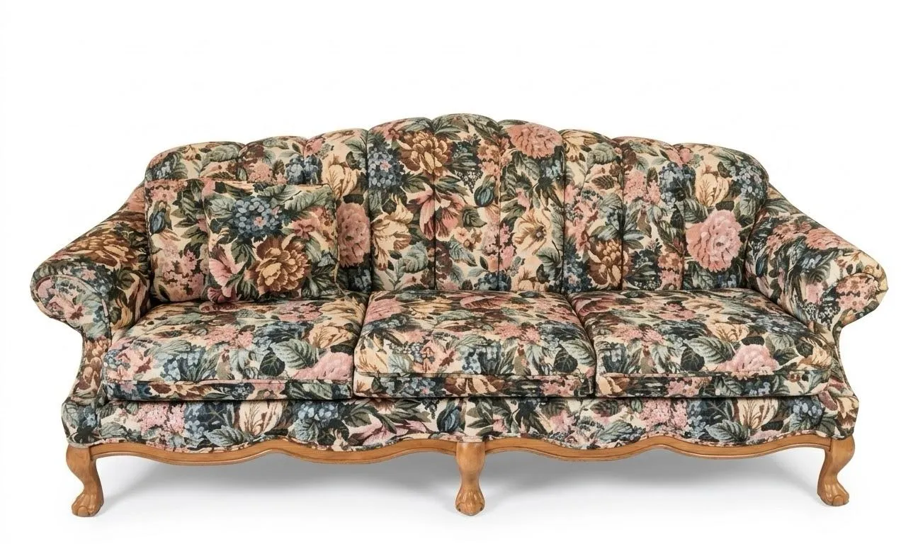 Golden Girls Vibe Couch Carved Wood Trim and Claw Feet
