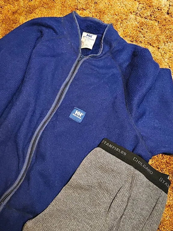 Helly Hansen Blue Zip-Up Coverall and Stanfields Chillgard Pants XL