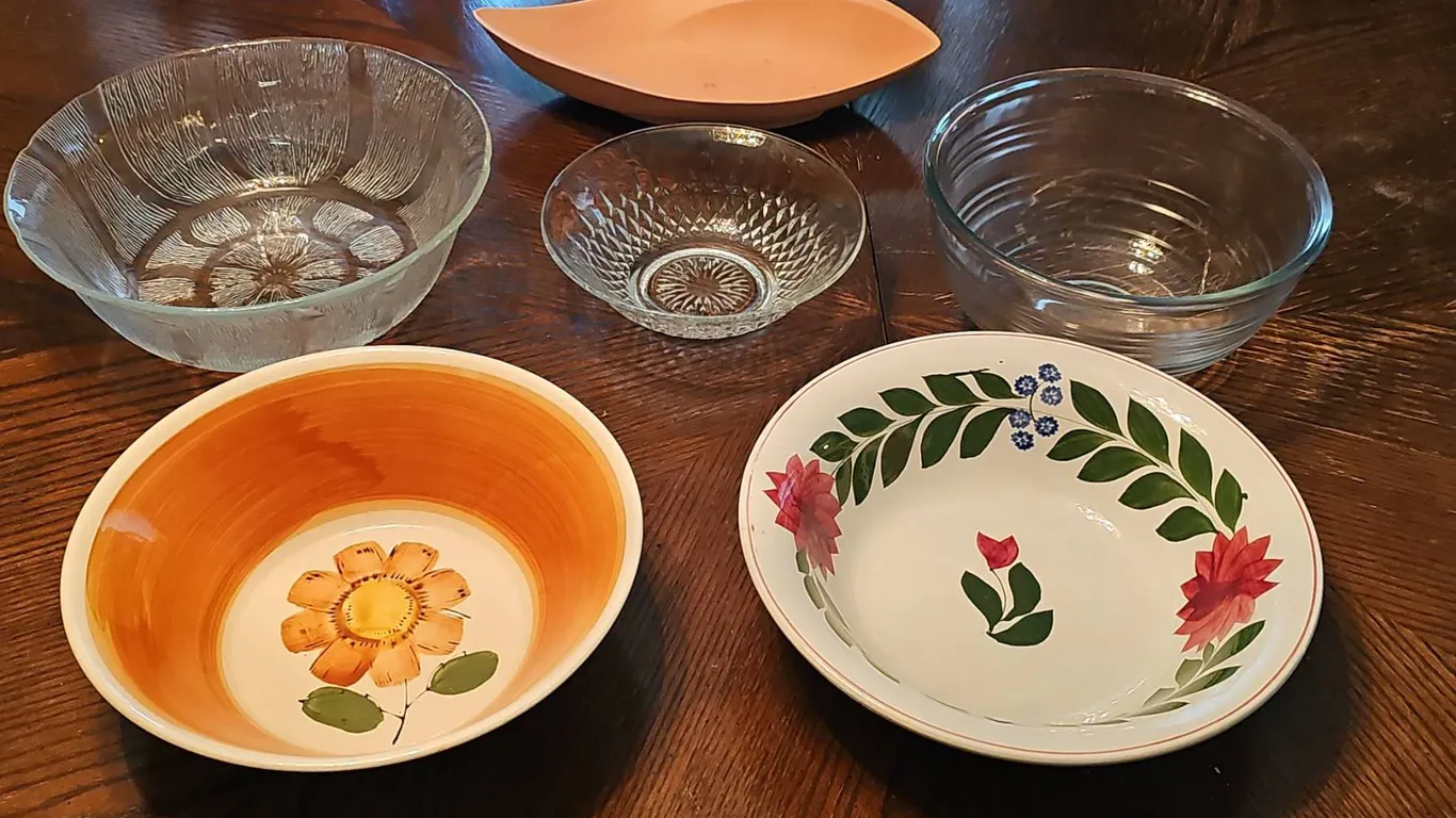 Decorative and Clear Glass Serving Bowls, Set of 6