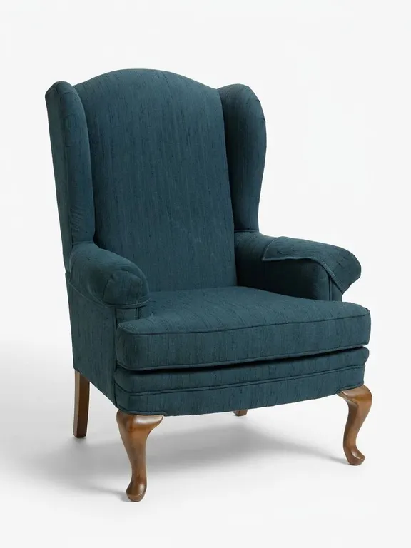 Blue Upholstered Wingback Armchair with Wooden Legs
