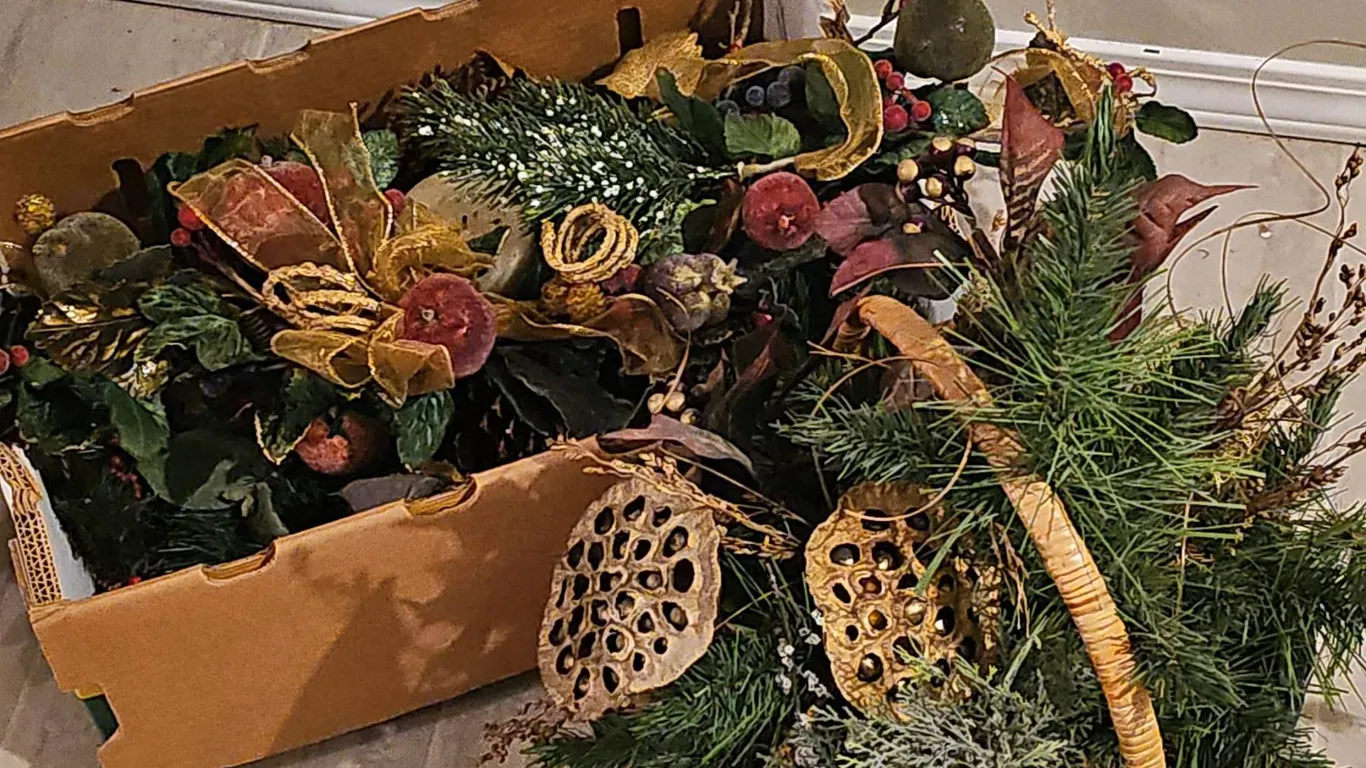Artificial Holiday Floral Arrangements and Basket