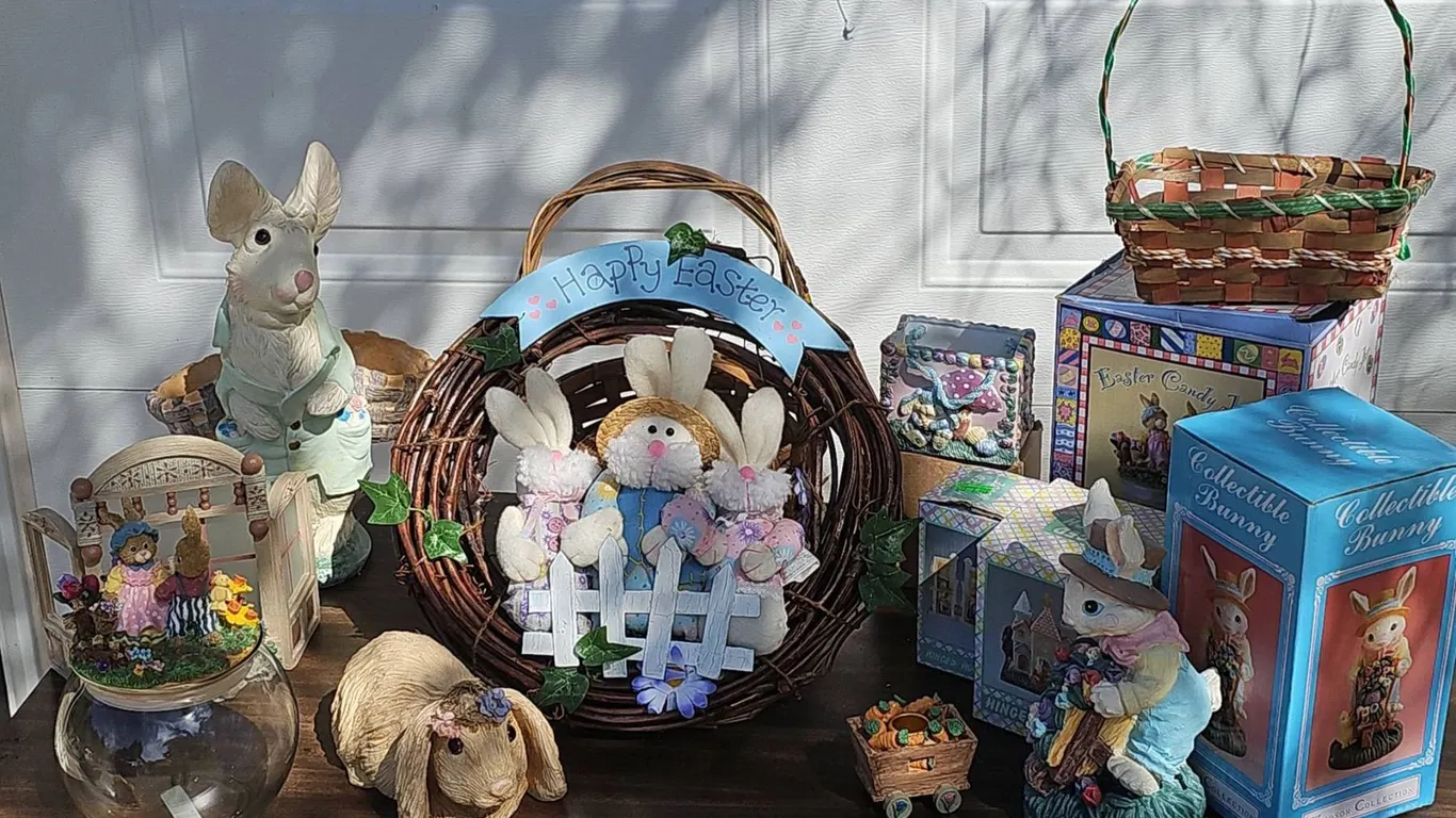 Easter Bunny and Spring Decor Assortment with Figurines and Wreath