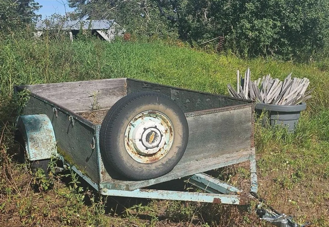 Utility Trailer with Single Axle, Wood Bed, and Spare Tire