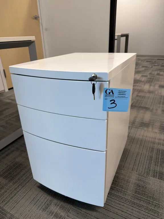 Filing cabinet on wheels with key, 15.5” wide x 22.5” deep x 25” tall
