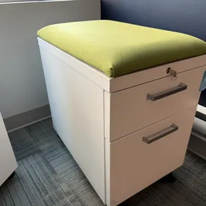Filing cabinet on wheels with upholstered top, key, 15.5” wide x 22.5” deep x 25” tall