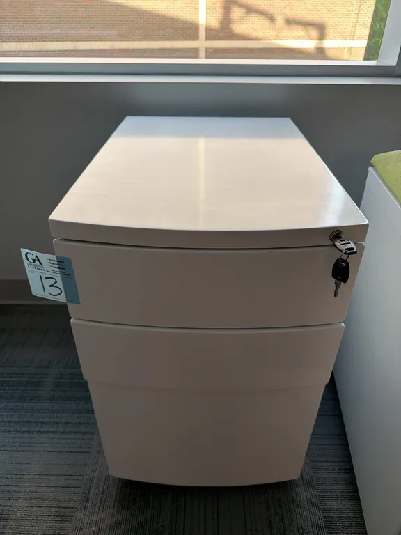Filing cabinet on wheels with key, 15.5” wide x 22.5” deep x 25” tall