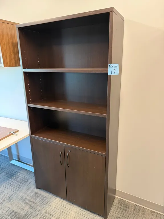 Dark Walnut Finish 5-Shelf Office Bookcase with 2-Door Storage Cabinet. 3’ x 6’ x 1’