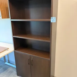 Dark Walnut Finish 5-Shelf Office Bookcase with 2-Door Storage Cabinet. 3’ x 6’ x 1’
