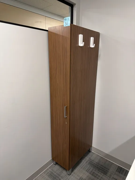 Tall Walnut Finish Wardrobe / Storage Cabinet with Door, Coat Rod & Shelves. 6’ x 2’ x 1’