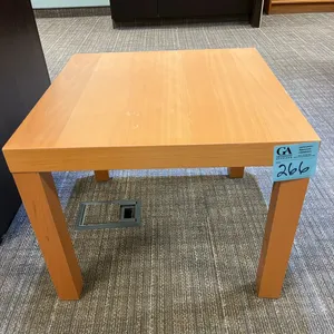 low table 21 5/8” square, 17 3/4” height, light cherry colour finish