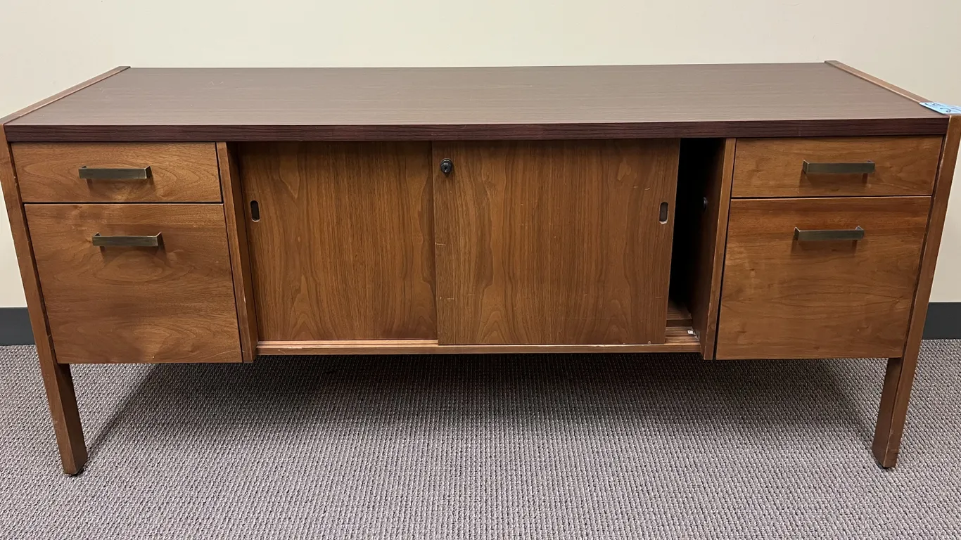 Traditional Style Cabinet with 4 drawers and 2 sliding doors 66”x20”x29”, warm oak finish