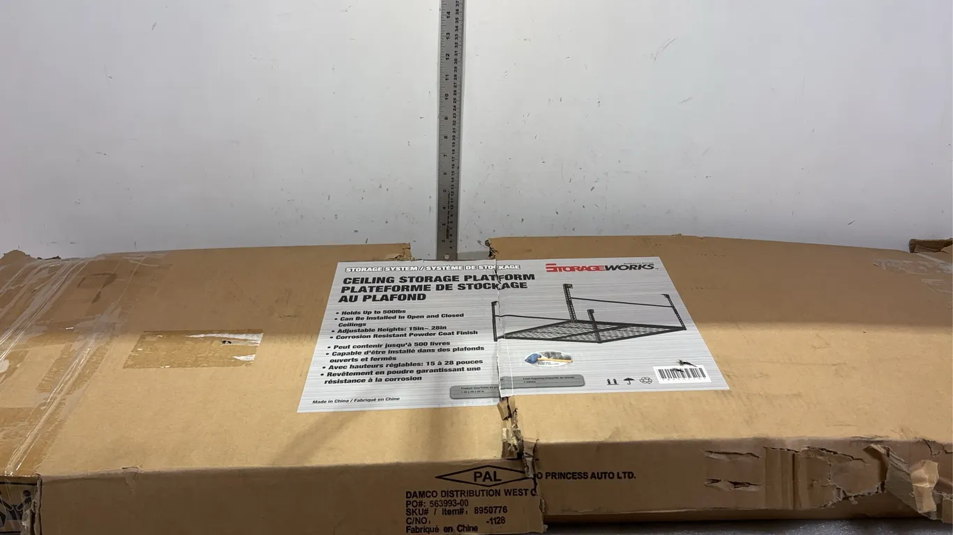 Storageworks Ceiling Storage Platform, Holds up to 500lbs, Can be Installed on Open or Closed Ceilings, Adjustable Heights of 15" - 28", Corro