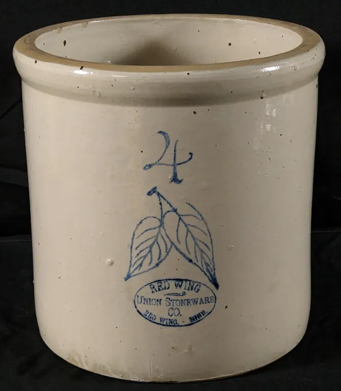 4 GAL RED WING STONEWARE BLUE BIRCHLEAF SKI OVAL CROCK