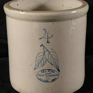 4 GAL RED WING STONEWARE BLUE BIRCHLEAF SKI OVAL CROCK