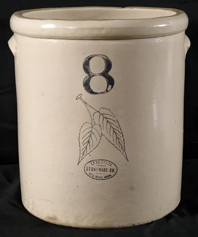 8 GAL RED WING STONEWARE BLACK BIRCHLEAF CROCK