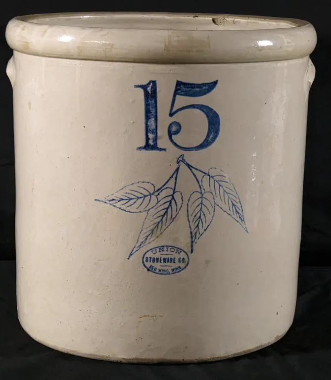 15 GAL RED WING STONEWARE BLUE BIRCHLEAF CROCK