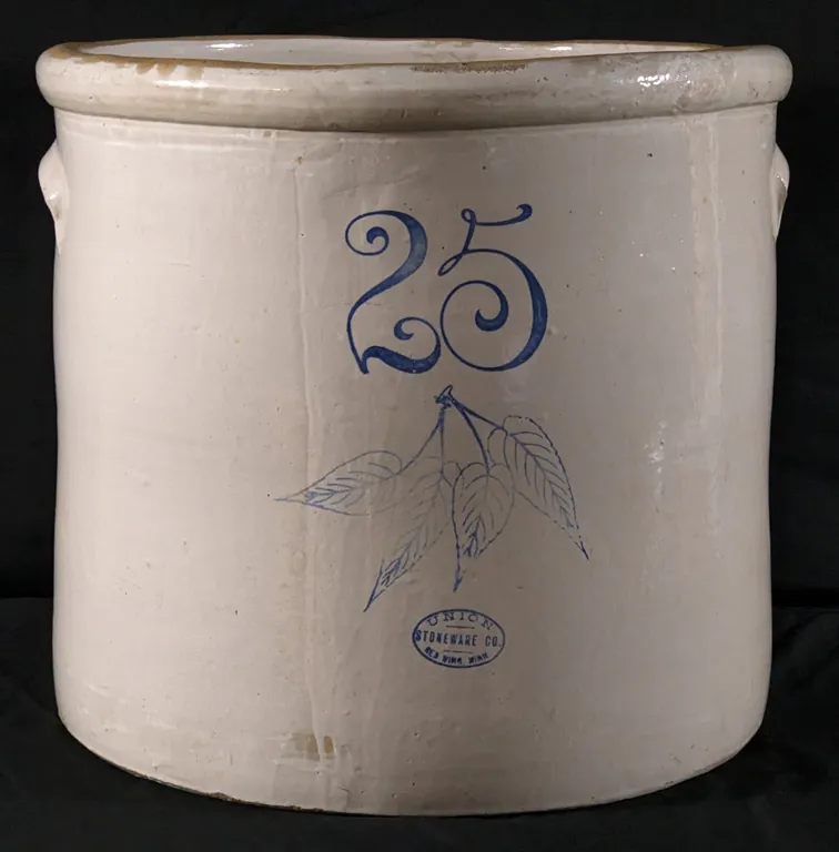 25 GAL RED WING STONEWARE BLUE BIRCHLEAF CROCK