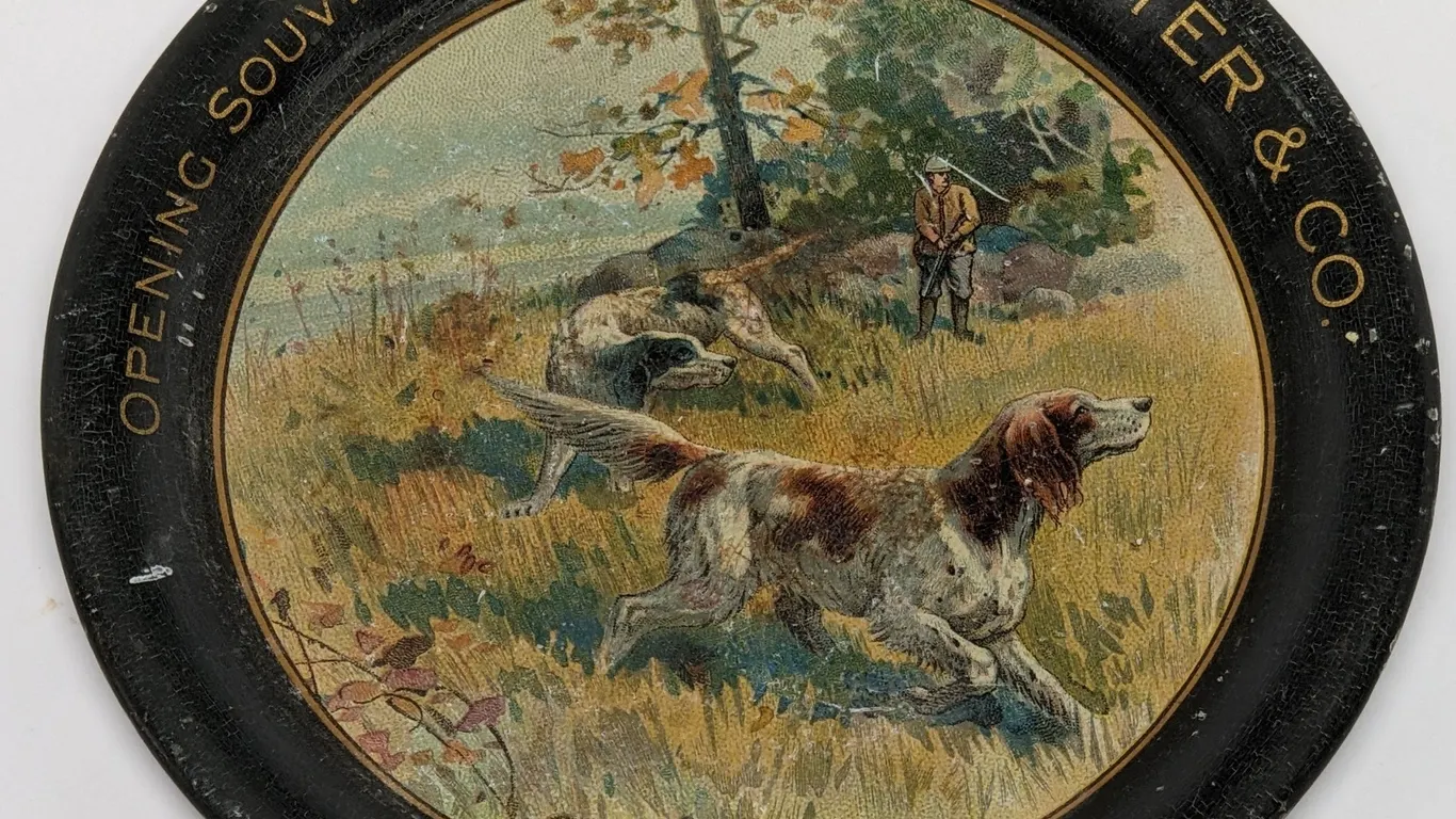 PRE PROHIBITION BEER TIP TRAY OPENING SOUVENIR 1907 JOHN WALTER & CO EAU CLAIRE WISCONSIN (HUNTING DOGS) #9
