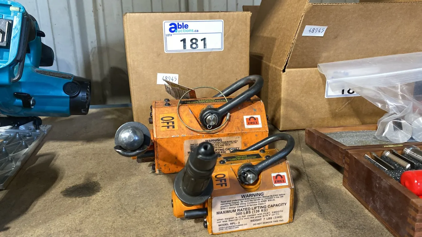 2 ERIEZ SAFEHOLD SWITCHABLE PERMANENT LIFTING MAGNETS RPL-11 & RPL-3
