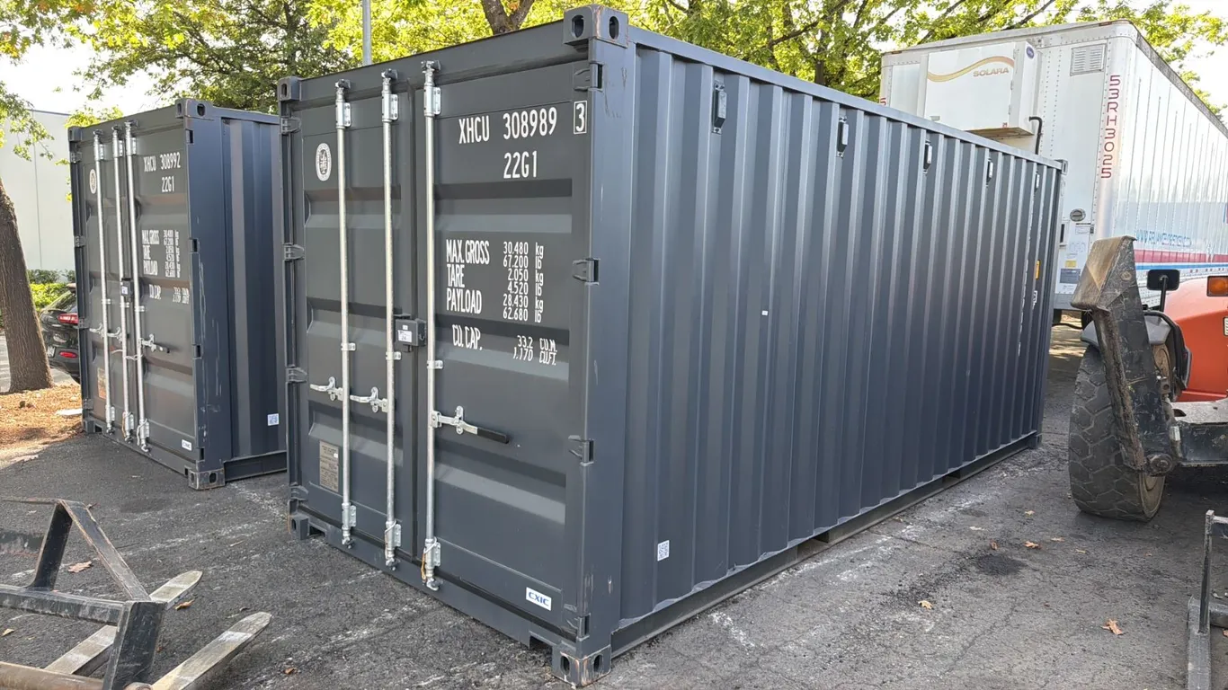 DARK GREY 20' 67,200 LB MAX CAPACITY INDUSTRIAL TRANSPORT CONTAINER WITH DUAL SWING REAR DOORS