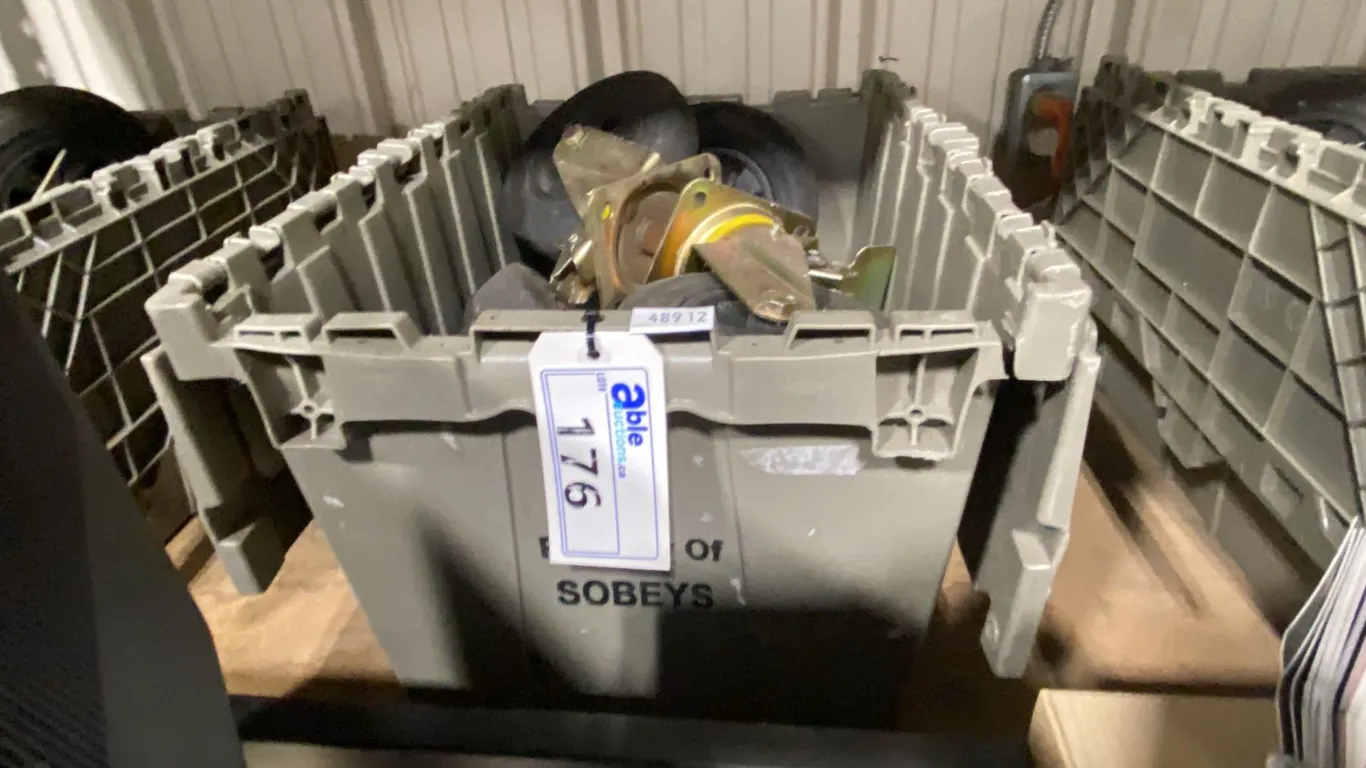BIN OF 8 HEAVY DUTY 8" SWIVEL CASTERS, 4 WITH LOCKS