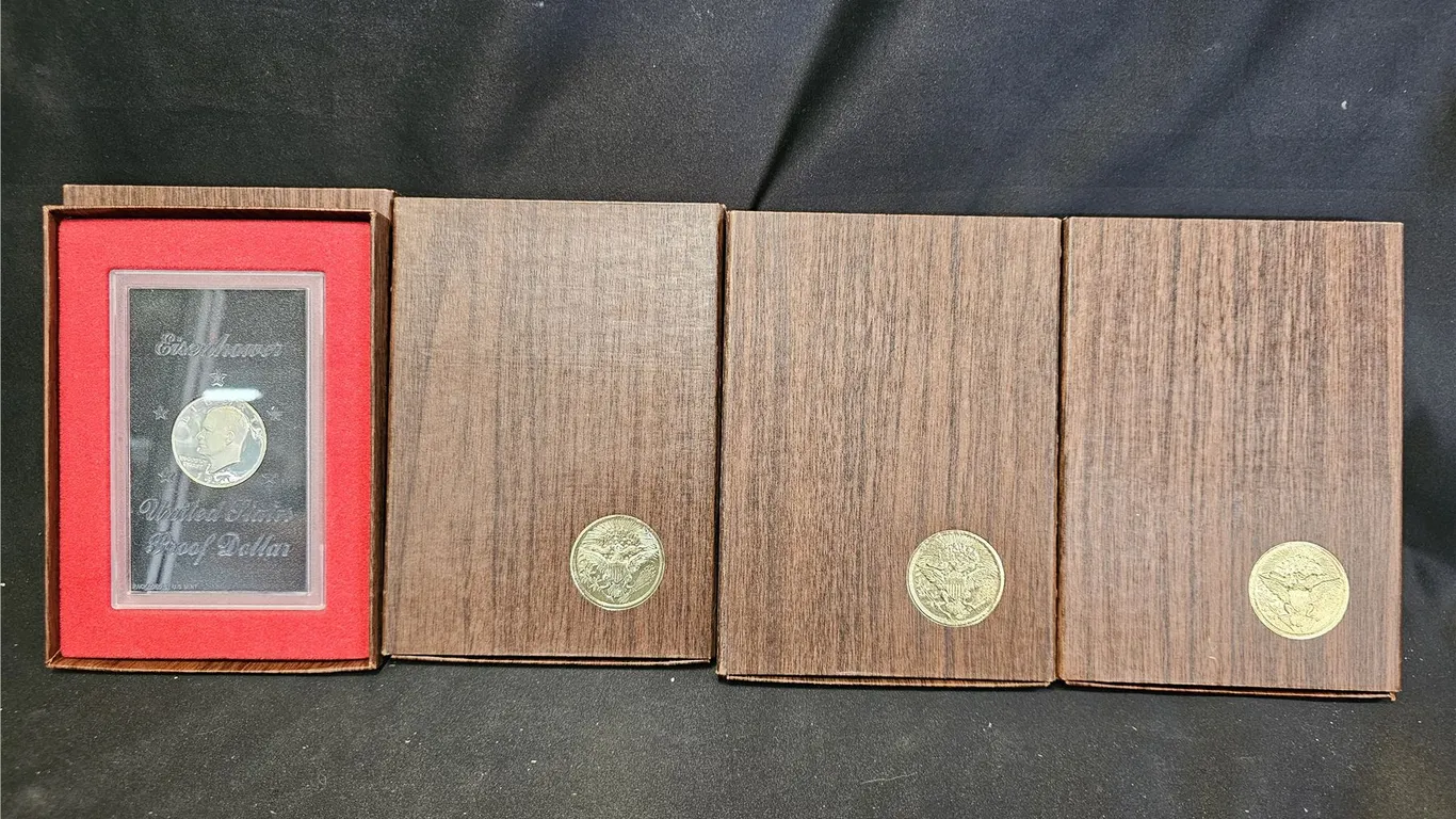 FOUR 1971 US EISENHOWER PROOF DOLLARS IN ORIGINAL BOXES