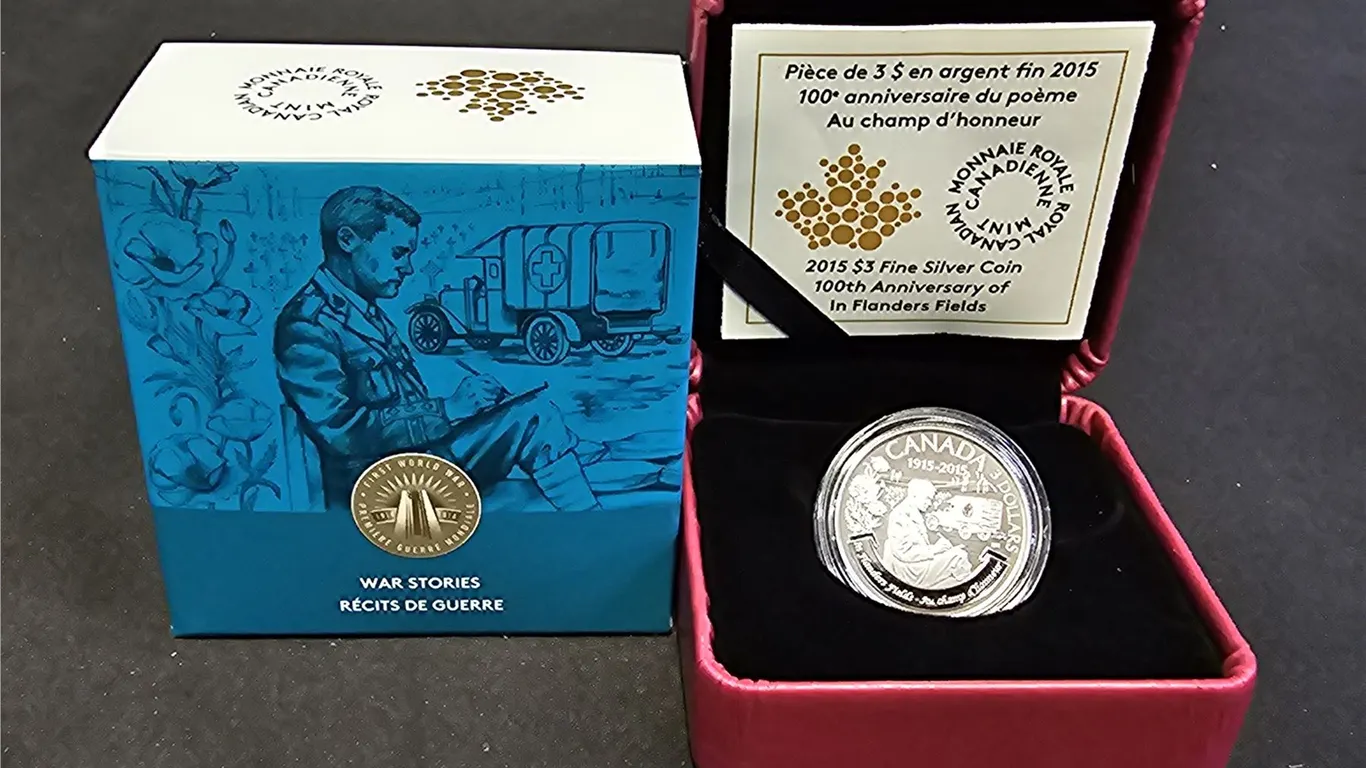 2015 CAD 7.96G .9999 FINE SILVER $3 100TH ANNIVERSARY OF IN FLANDERS FIELD COIN IN DISPLAY BOX