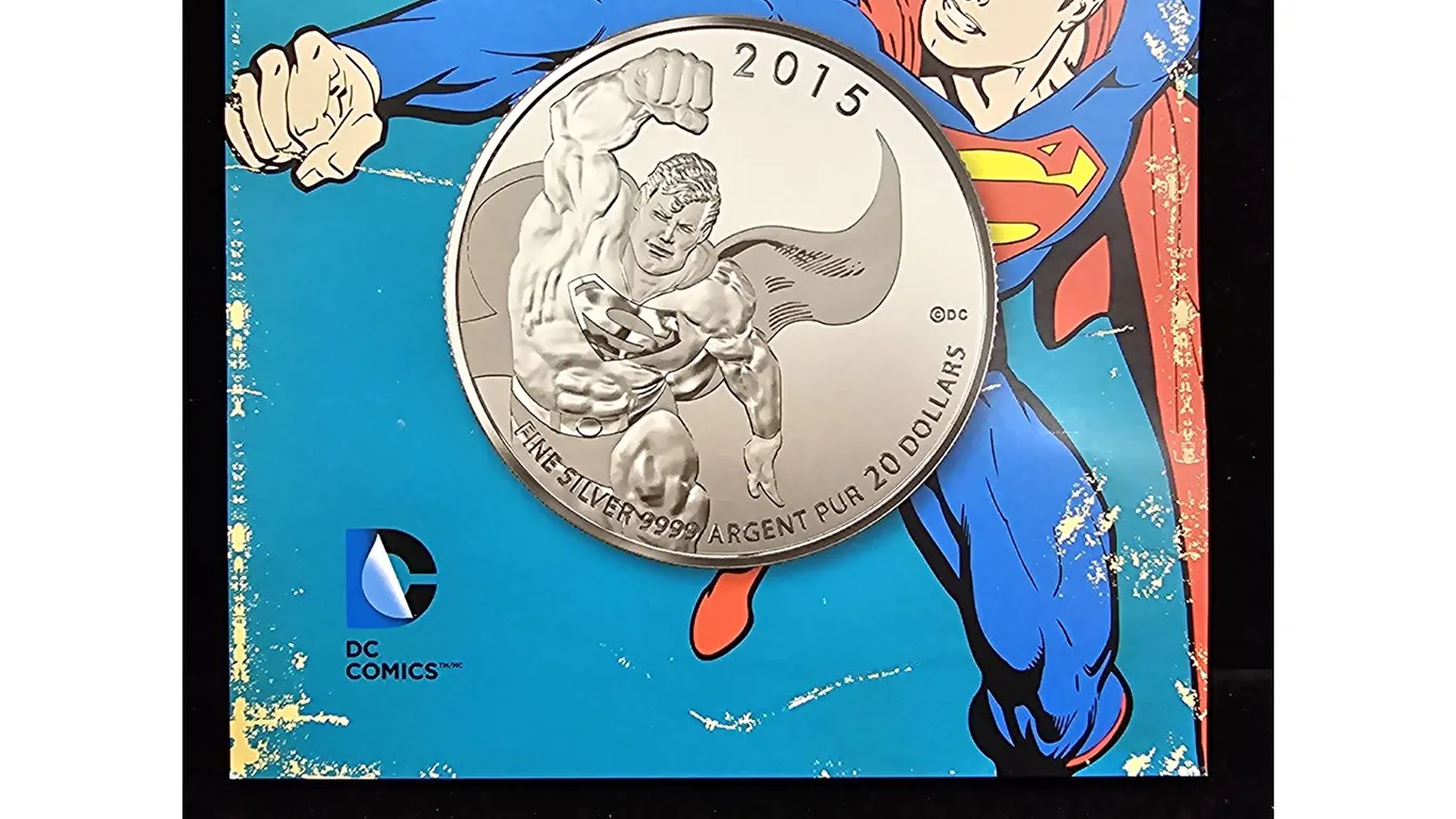 2015 CAD 7.96G .9999 FINE SILVER $20 DC COMICS SUPERMAN COIN