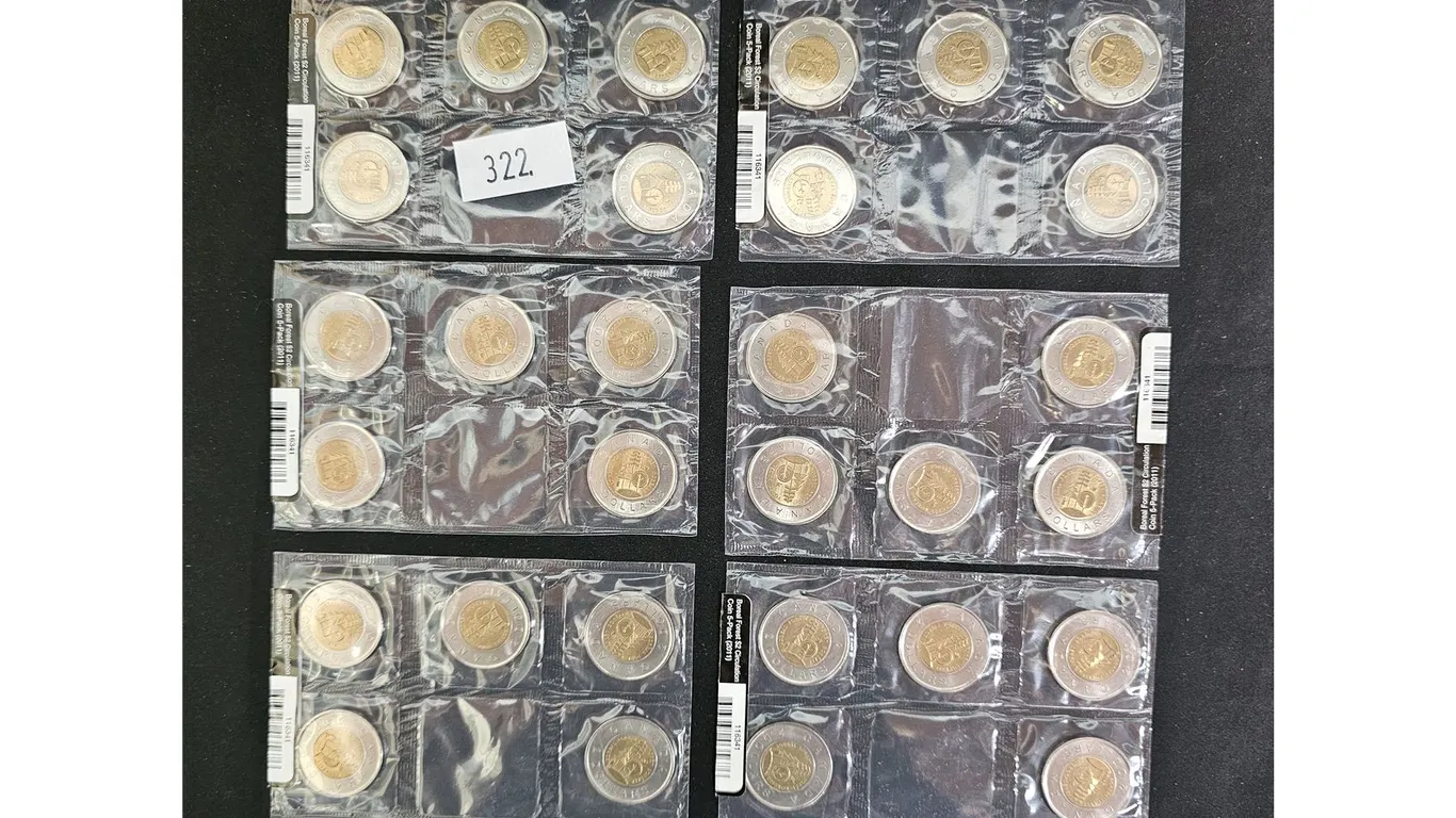 (9) PACKS OF 5 CAD 2011 CANADIAN BOREAL FOREST COMMEMORATIVE $2 COINS