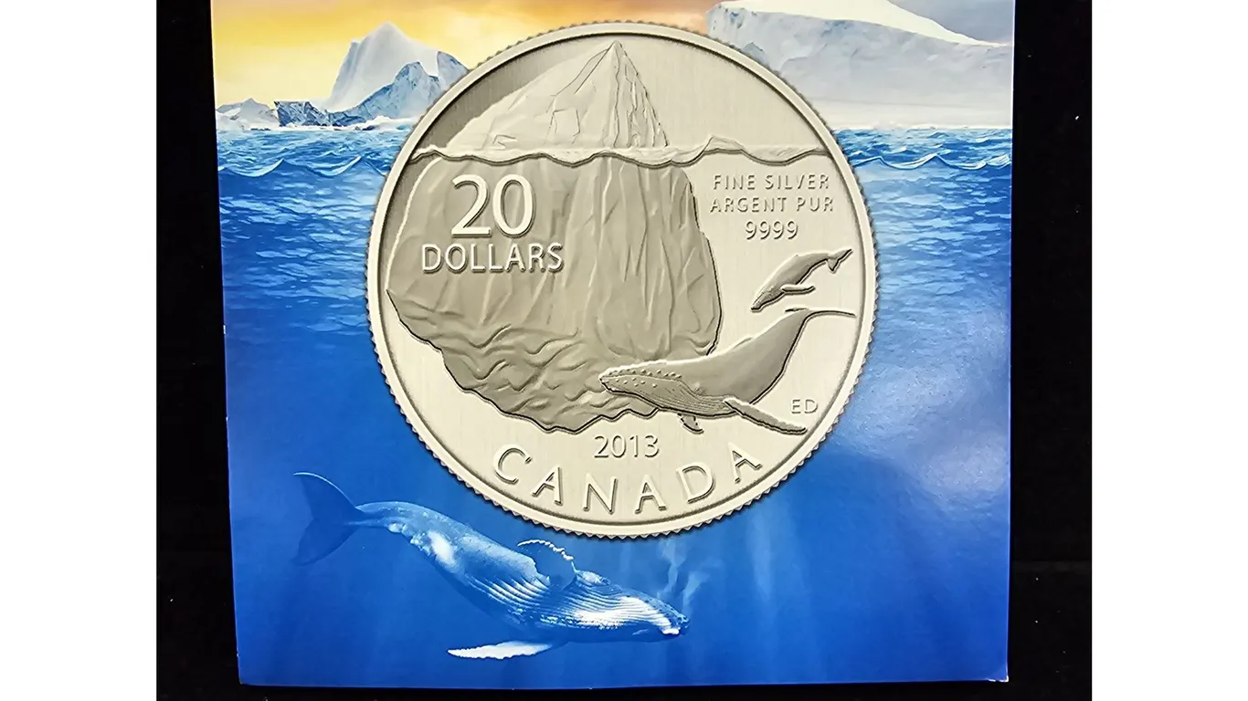 2012 CAD 7.96G .9999 FINE SILVER $20 "ICEBERG AND WHALE" COIN