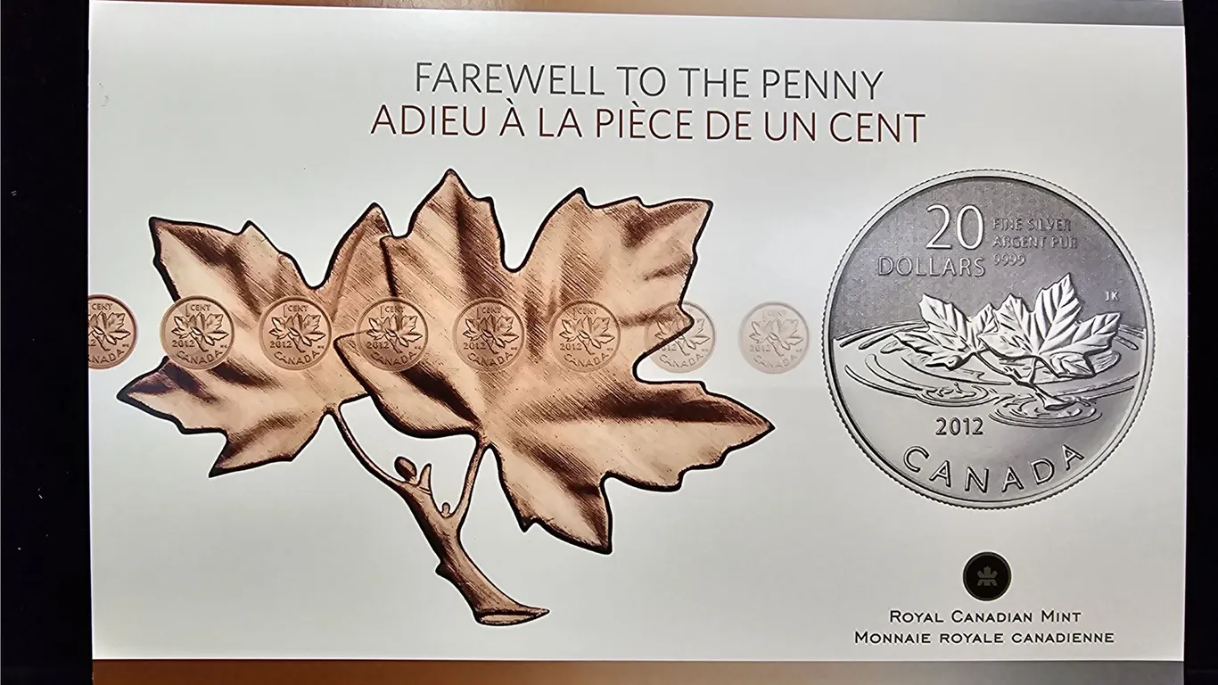 2012 CAD 7.96 .9999 FINE SILVER FAREWELL TO THE PENNY $20 COIN