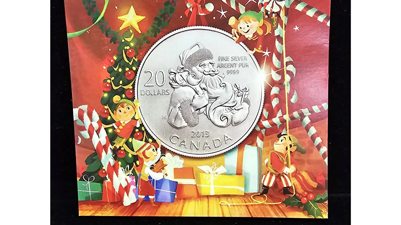 2013 CAD 7.96G .9999 FINE SILVER $20 SANTA COIN