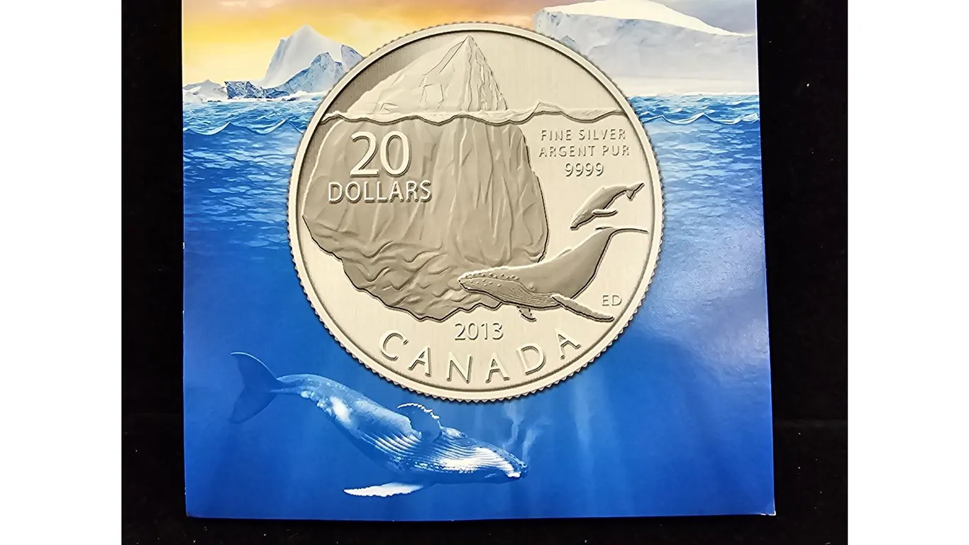 2012 CAD 7.96G .9999 FINE SILVER $20 "ICEBERG AND WHALE" COIN