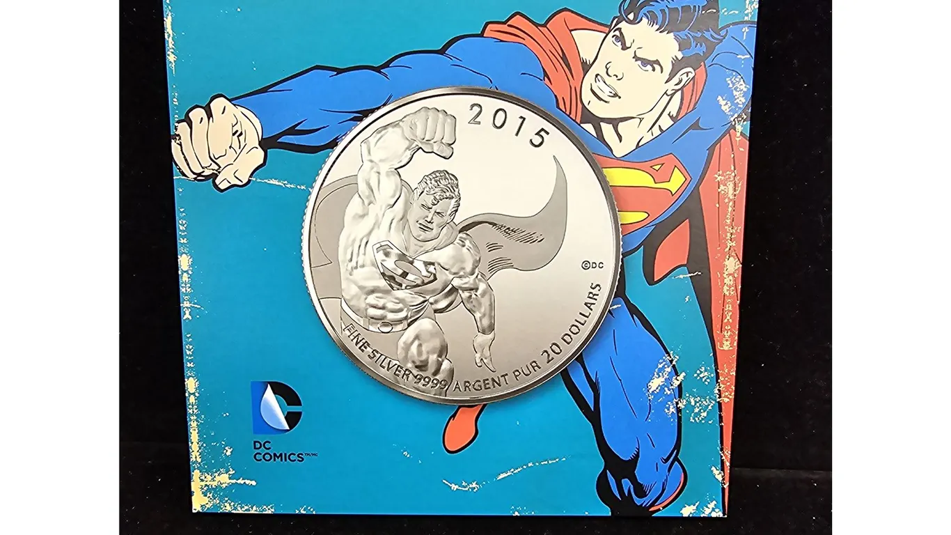 2015 CAD 7.96G .9999 FINE SILVER $20 DC COMICS SUPERMAN COIN