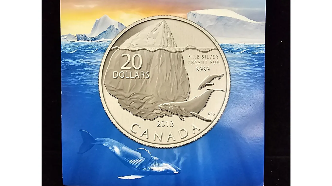 2012 CAD 7.96G .9999 FINE SILVER $20 "ICEBERG AND WHALE" COIN